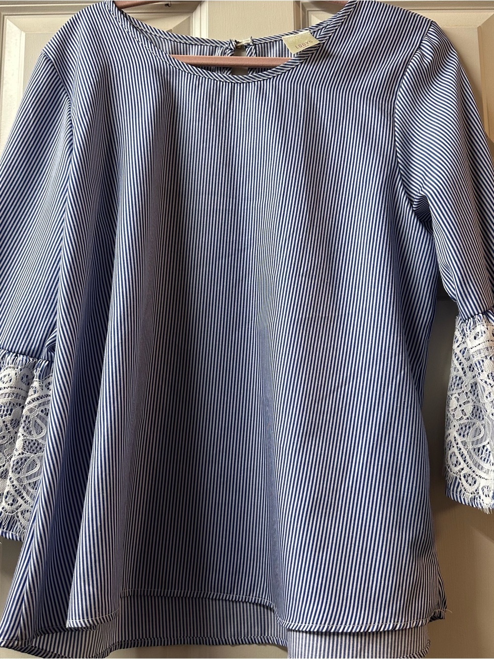 Striped Blue & White Lace-Cuff Tunic Top